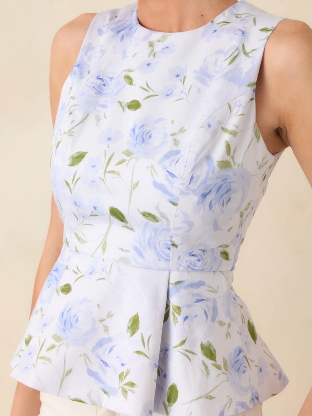 PROSPERINA SABINE BLUE & PINK COTTON REVERSIBLE PEPLUM TOP s & m